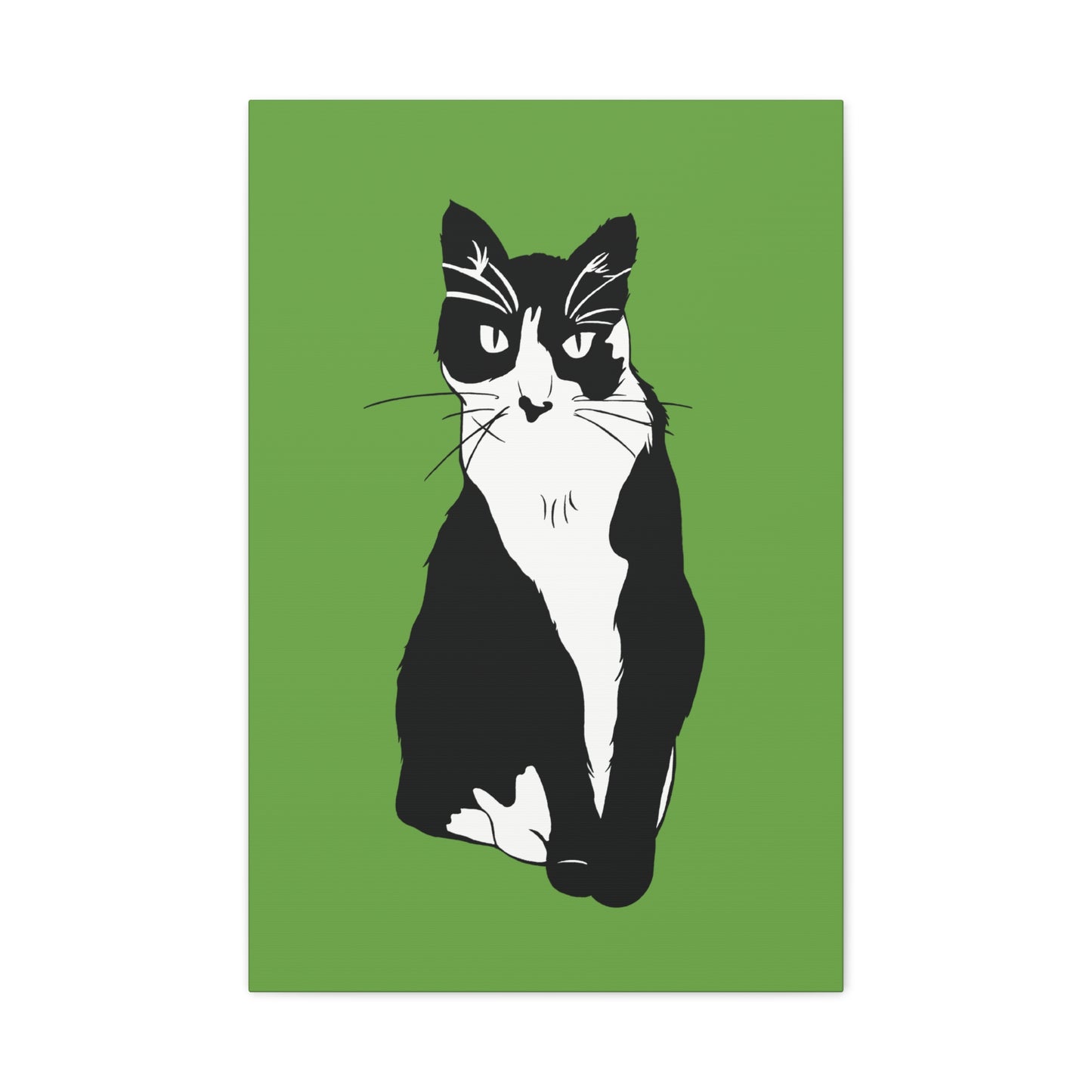 Cat Canvas on Green (B&W Style Cat) - Cat Drawing Art