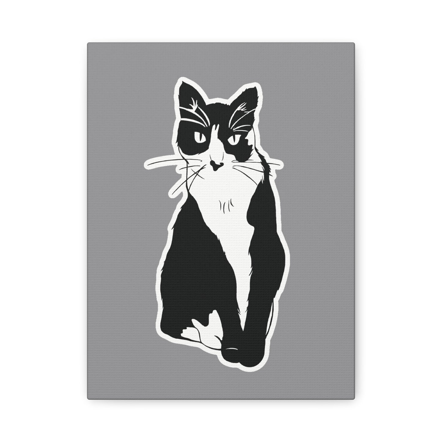 Cat Canvas Print on Grey (Sticker Style Cat) - Cat Drawing Wall Art