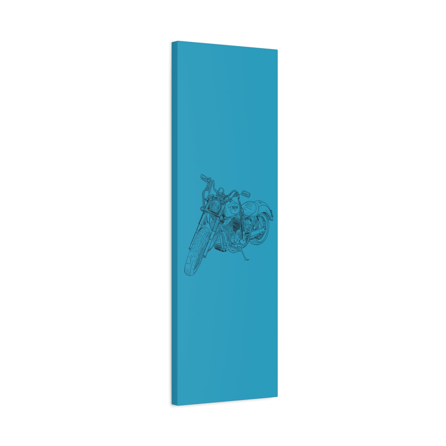 Ride Me Harley Motorcycle Sketch Canvas Print - Black Ink on Turquoise Background
