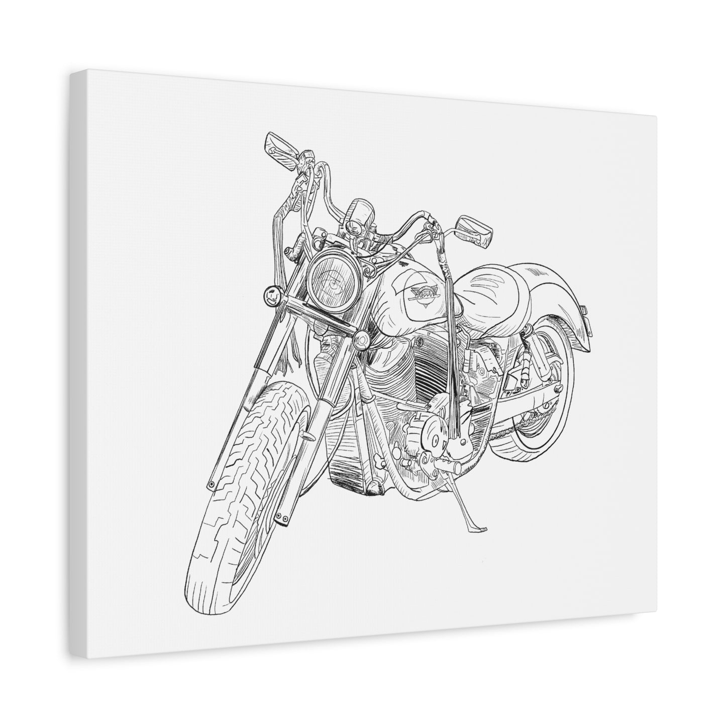 Ride Me Harley Motorcycle Sketch Canvas Print - Black Ink on White Background