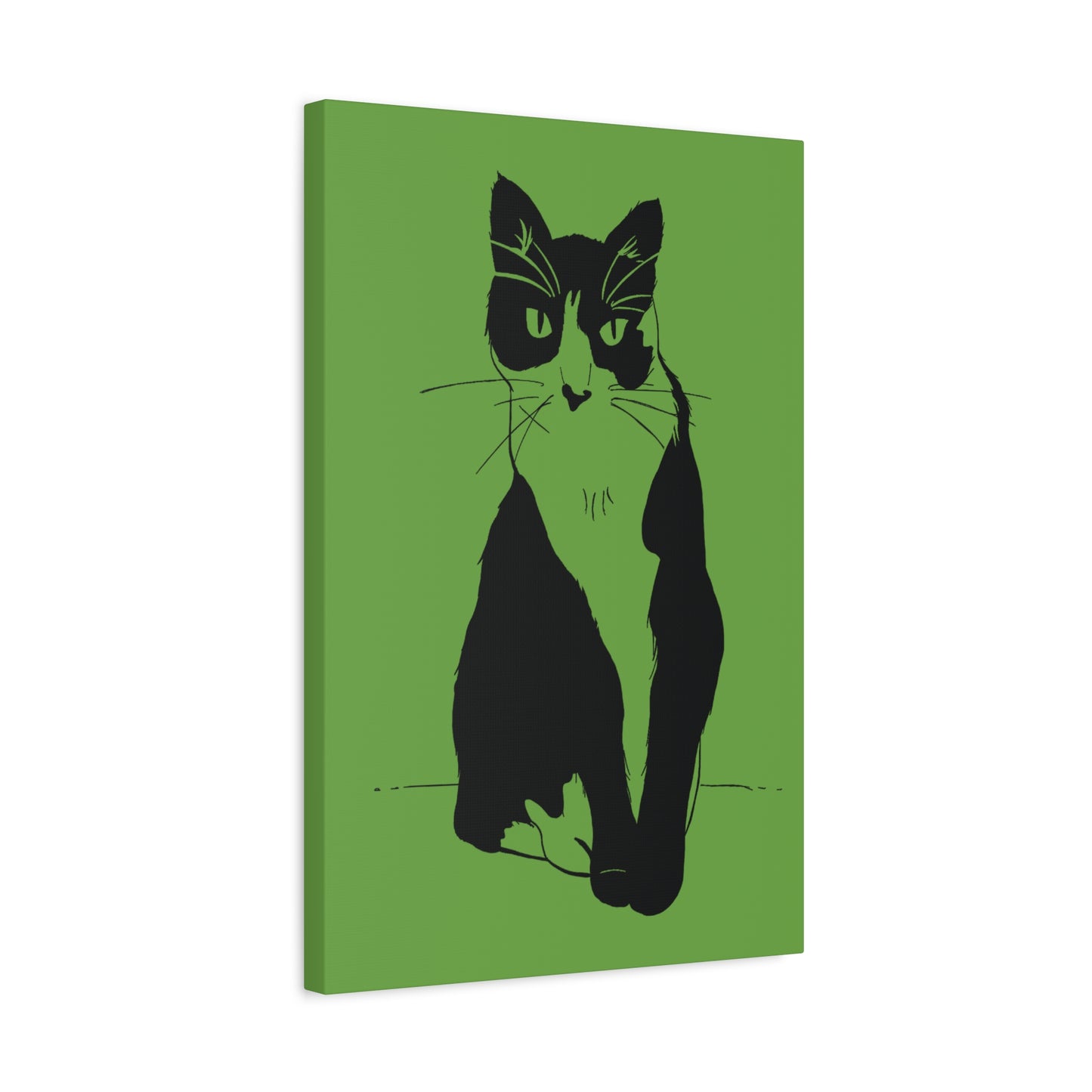 Cat Canvas Print on Green (Transparent Style Cat) - Cat Drawing Art
