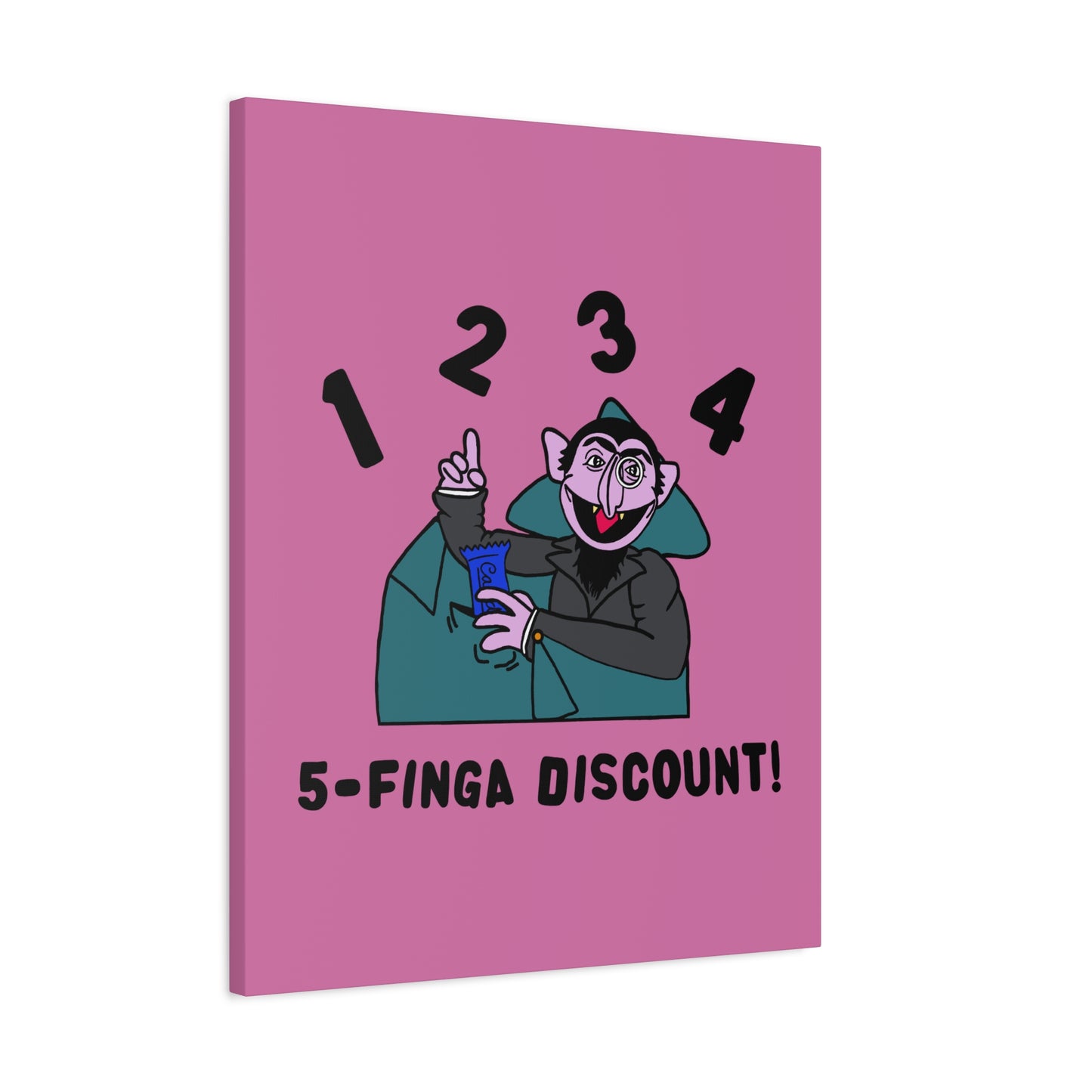 Five Finger Discount Canvas Print Light Pink - Sesame Street The Count Parody Art Print