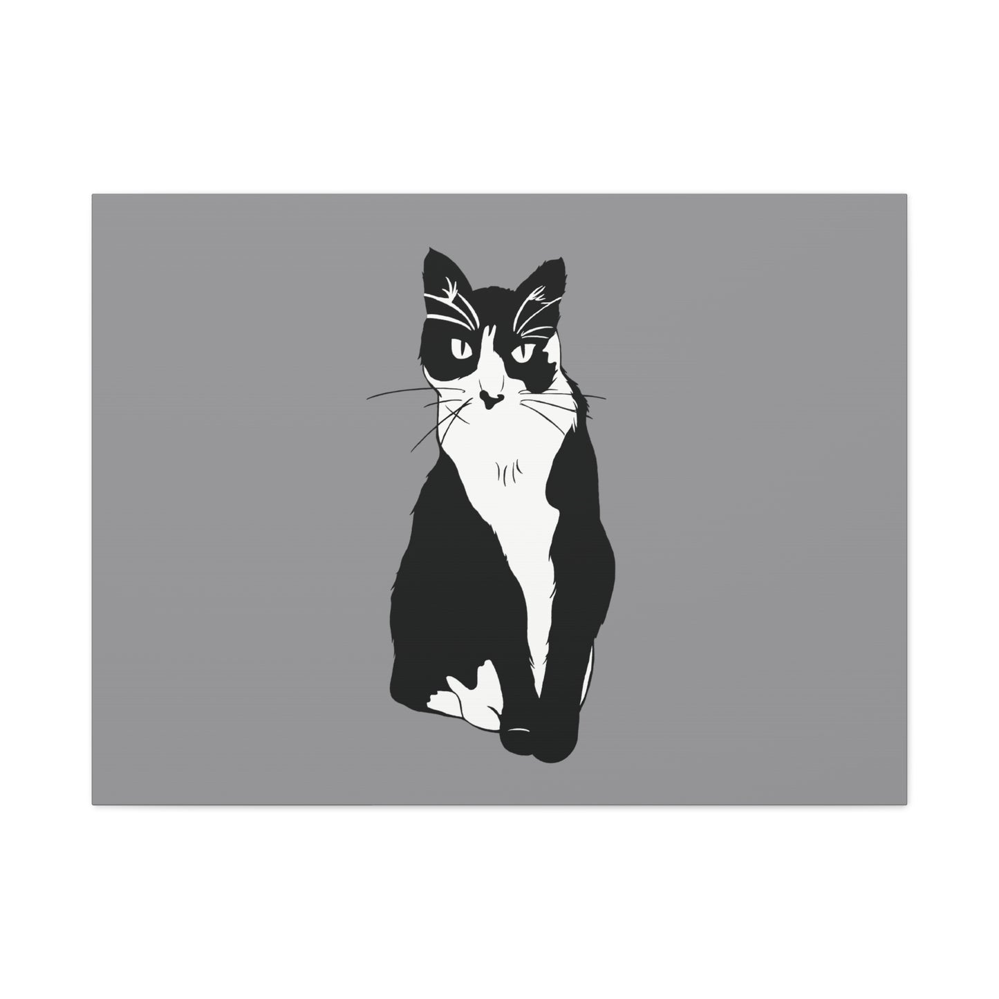 Cat Canvas on Grey (B&W Style Cat) - Cat Drawing Art
