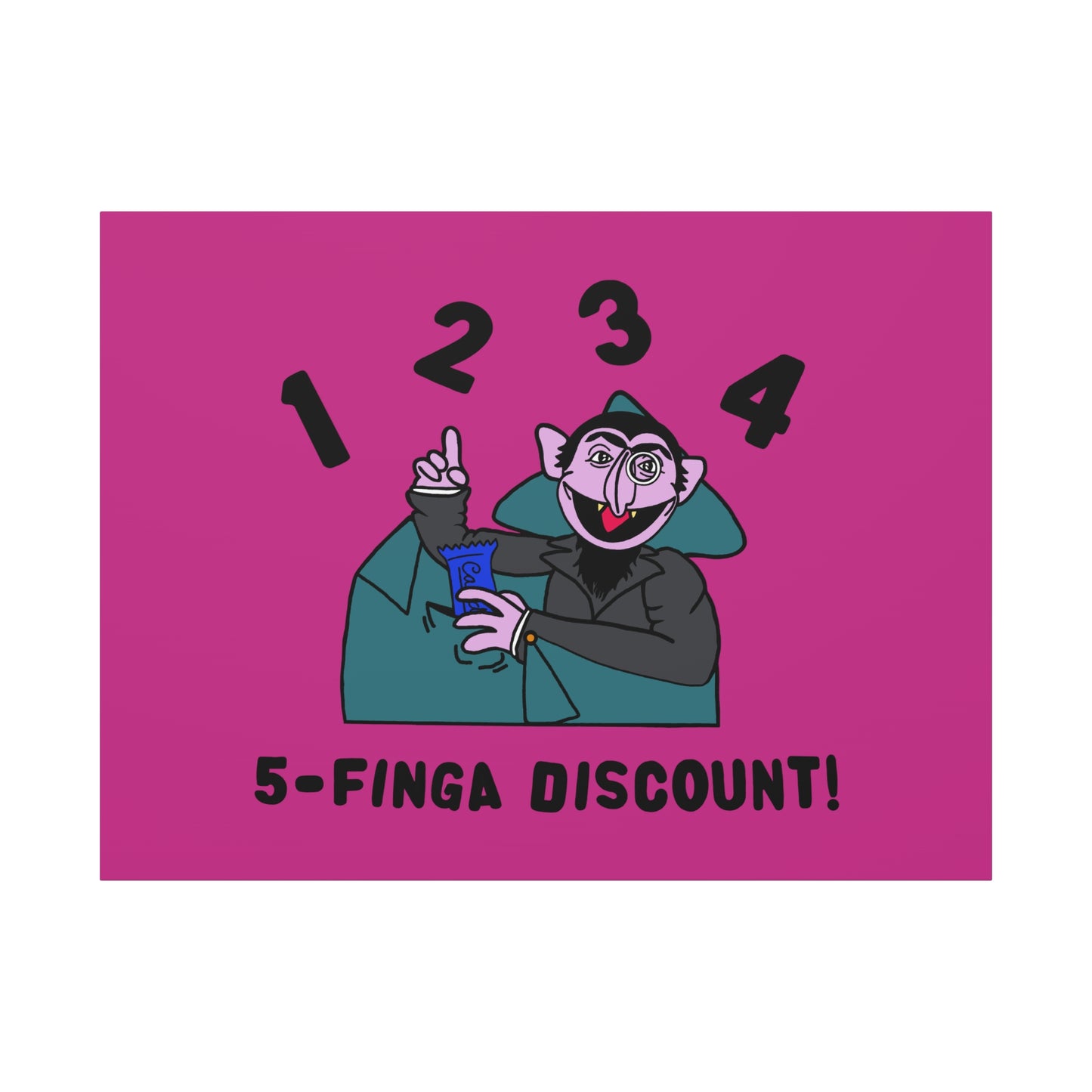 Five Finger Discount Canvas Print Pink - Sesame Street The Count Parody Art Print