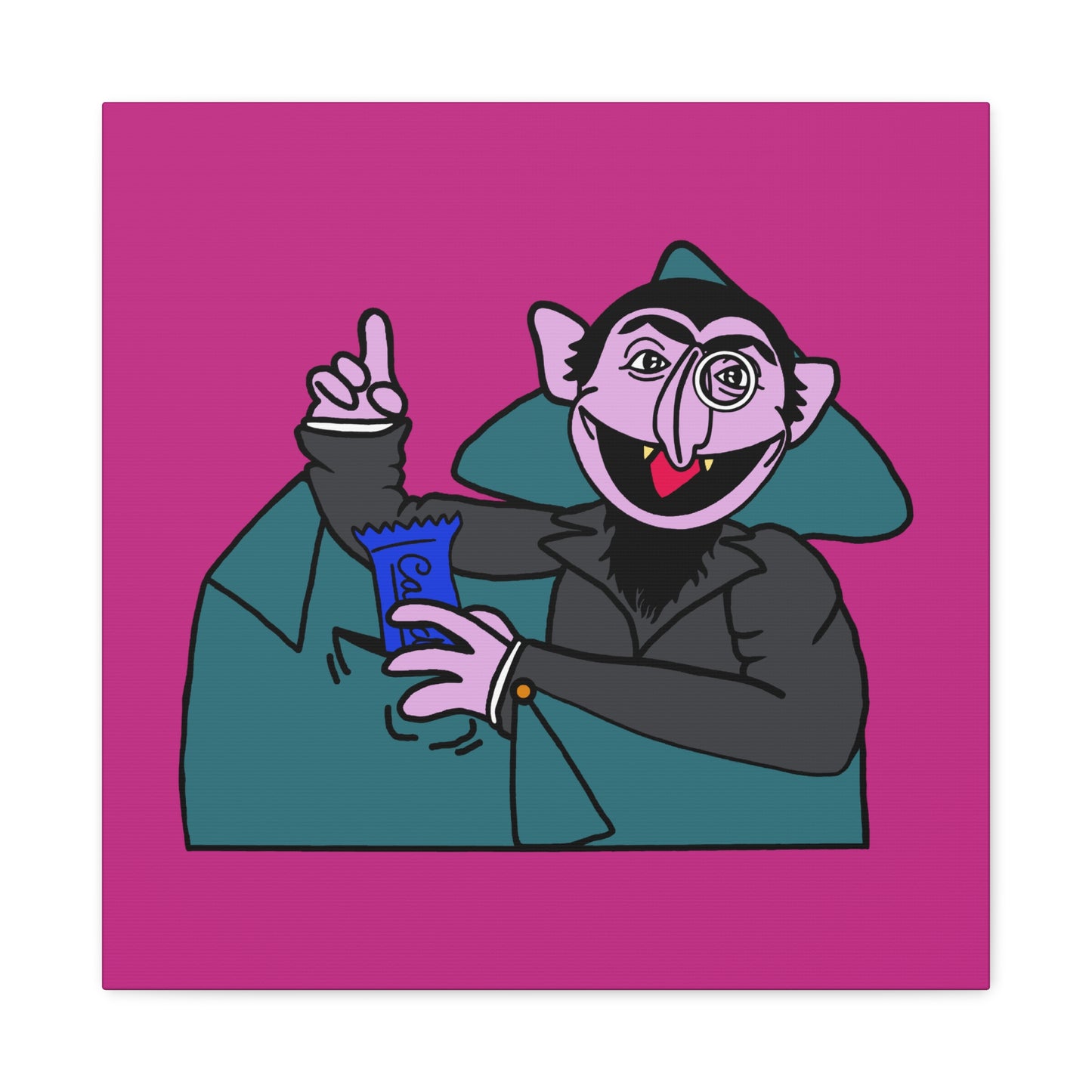 The Count Stealing Candy Canvas Print Pink - Sesame Street The Count Parody Art