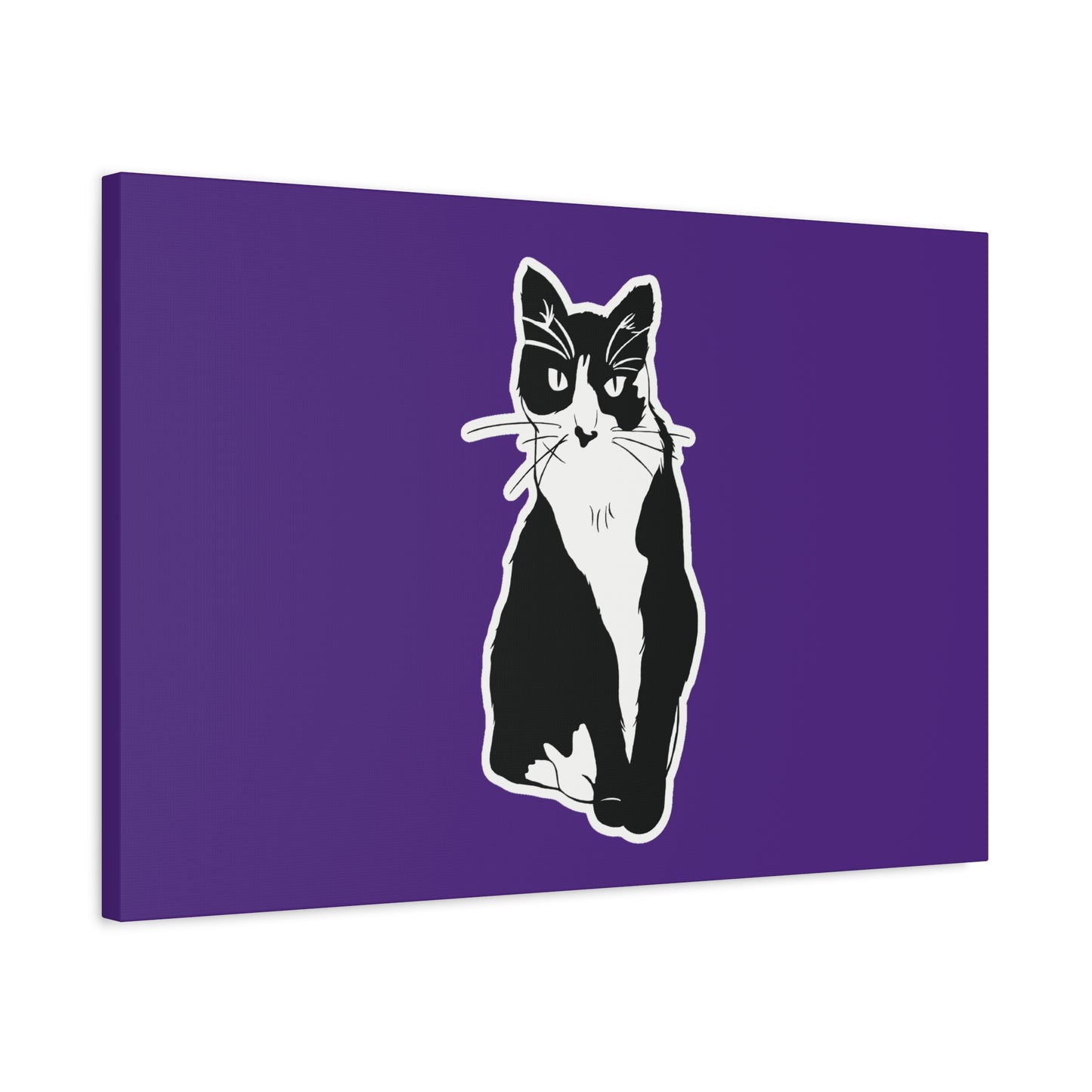 Cat Canvas Print on Purple (Sticker Style Cat) - Cat Drawing Art