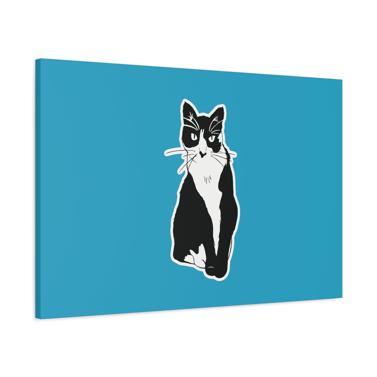 Cat Canvas Print on Turquoise (Sticker Style Cat) - Cat Drawing Art