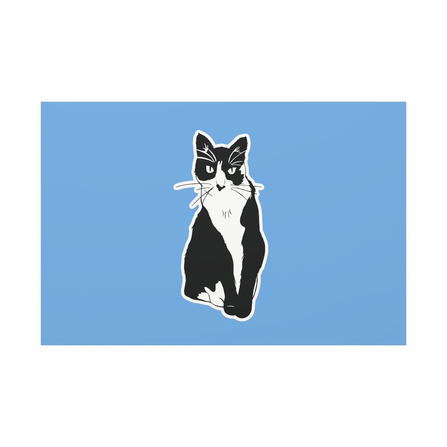 Cat Canvas on Light Blue (Sticker Style Cat) - Cat Drawing Art