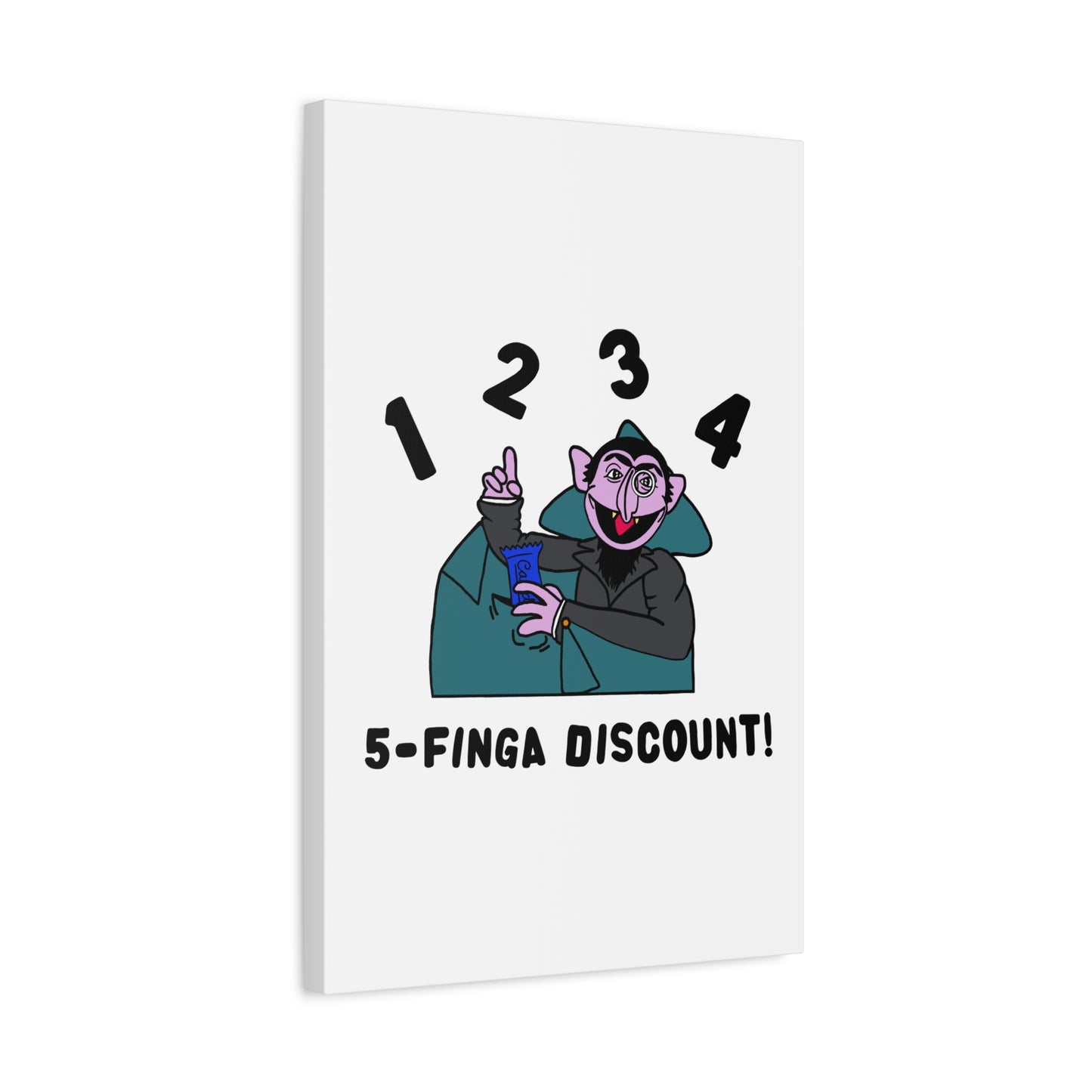 Five Finger Discount Canvas Print White - Sesame Street The Count Parody Art Print