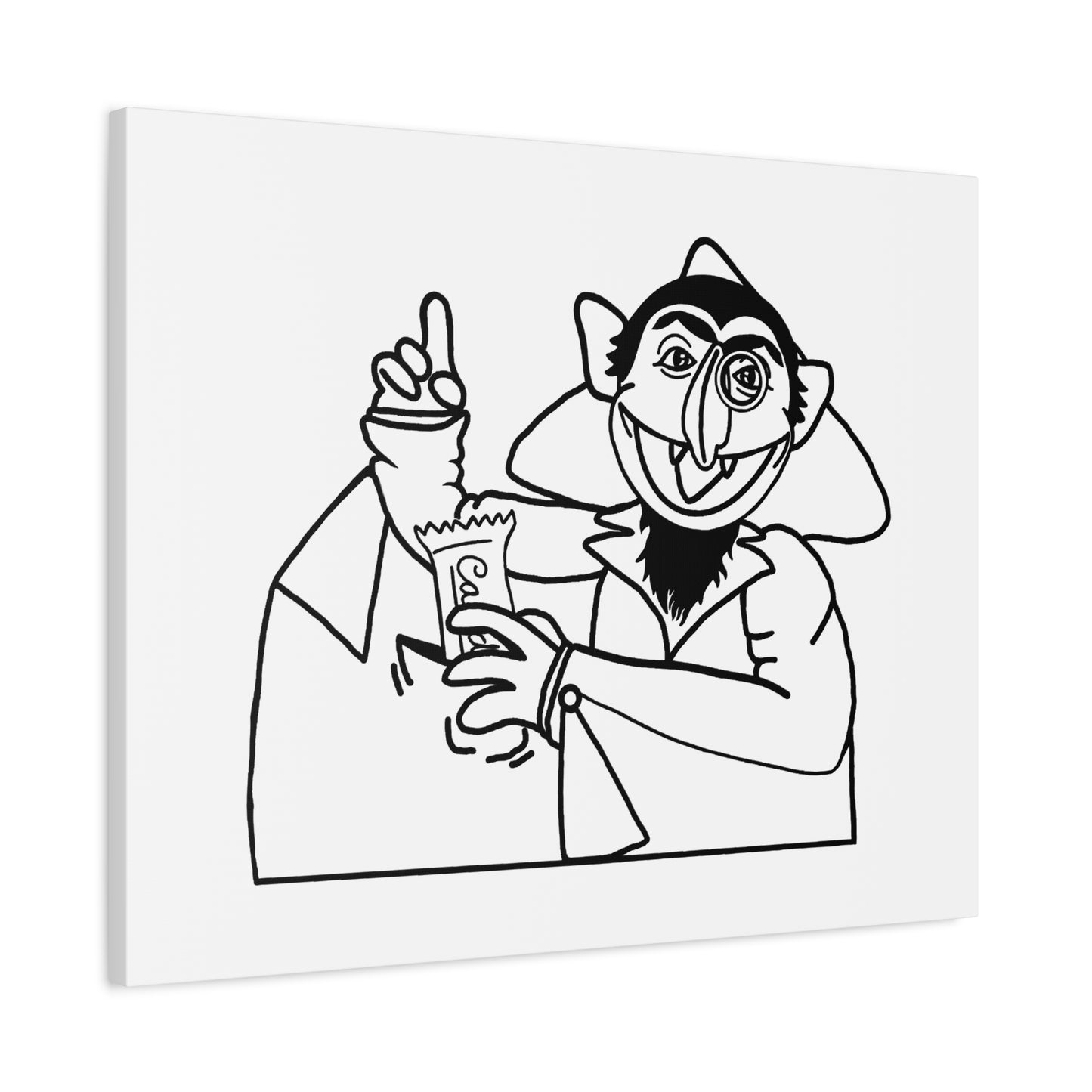 The Count Stealing Candy Outline Canvas Print White - Sesame Street The Count Parody Art