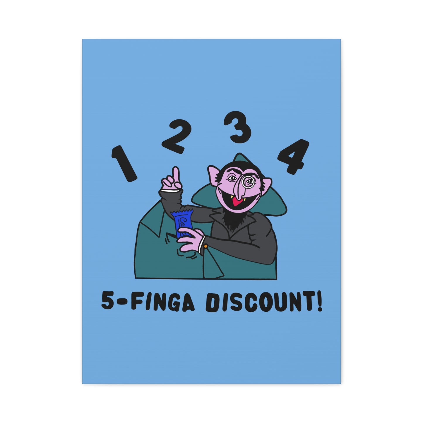 Five Finger Discount Canvas Print Light Blue - Sesame Street The Count Parody Art Print