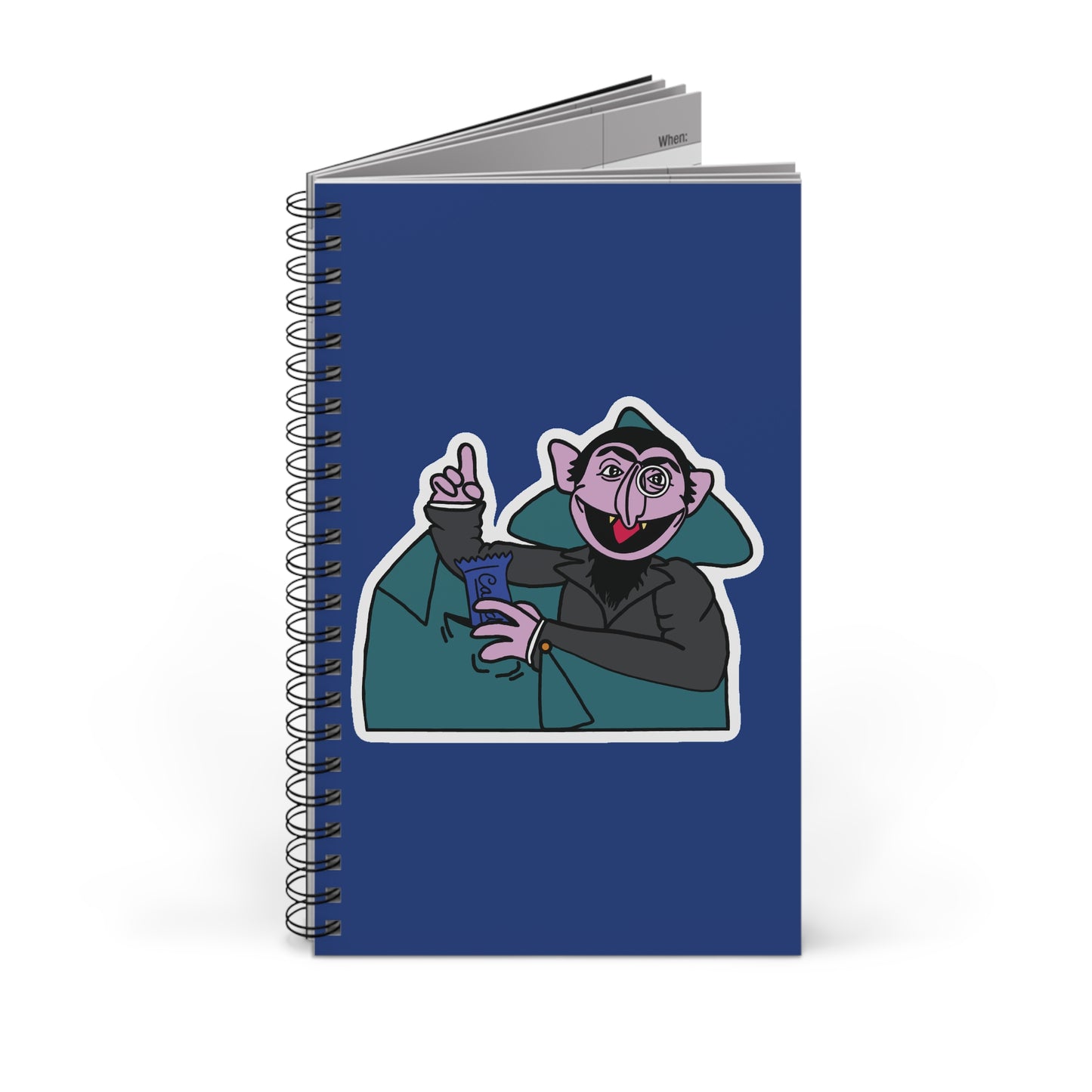 The Count Stealing Candy Notebook Dark Blue - Sesame Street The Count Parody Spiral Notebook