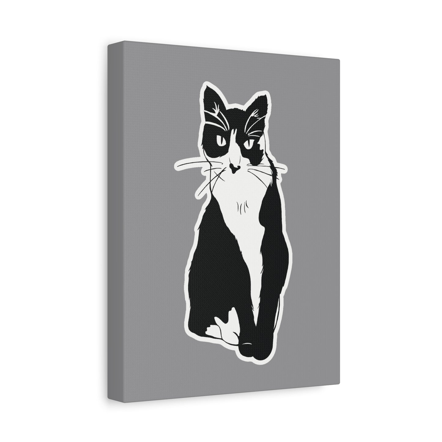 Cat Canvas Print on Grey (Sticker Style Cat) - Cat Drawing Wall Art