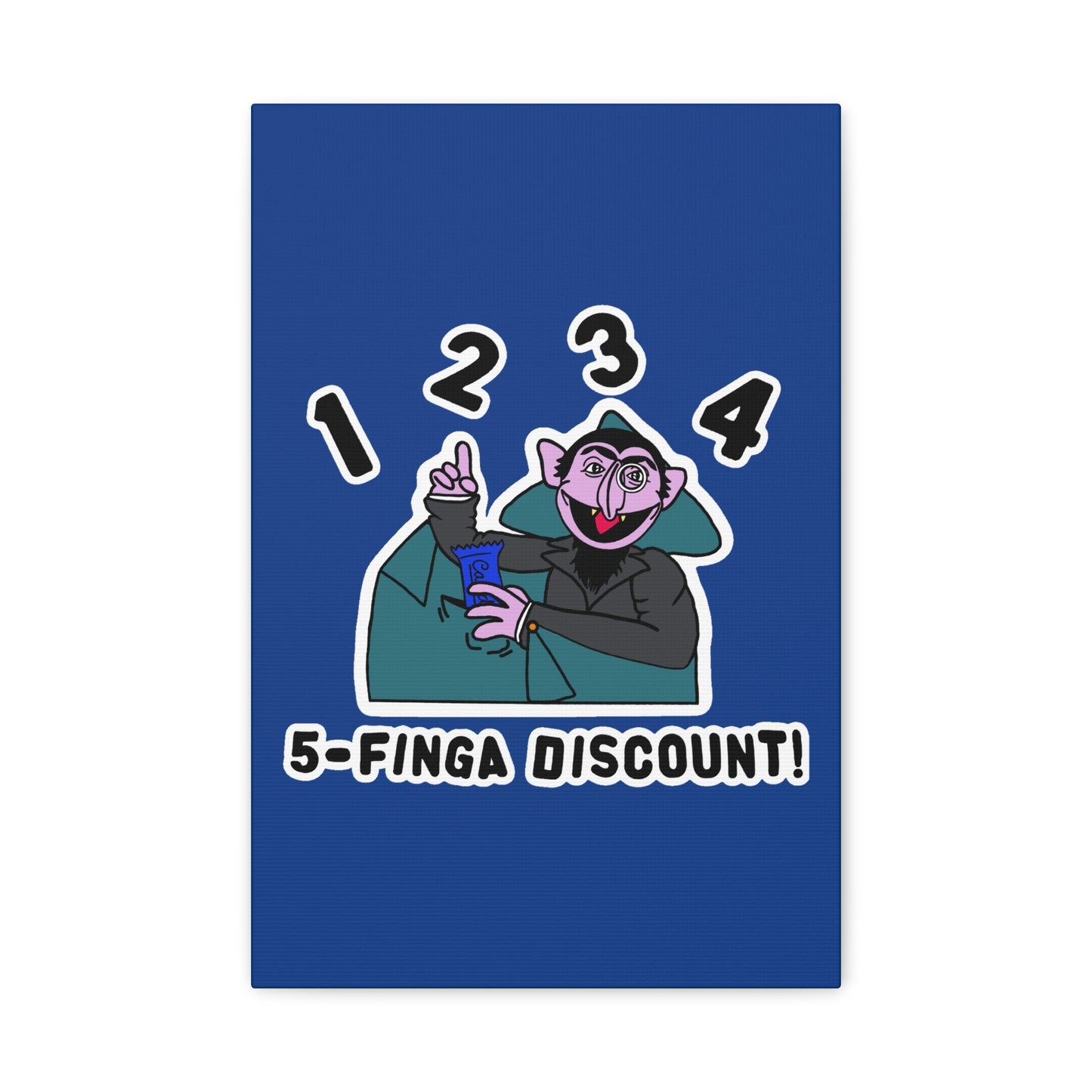 Five Finger Discount Canvas Print Dark Blue - Sesame Street The Count Parody Art Print