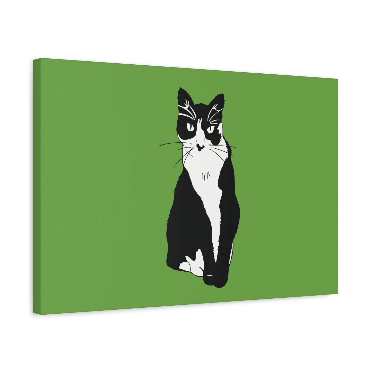Cat Canvas on Green (B&W Style Cat) - Cat Drawing Art