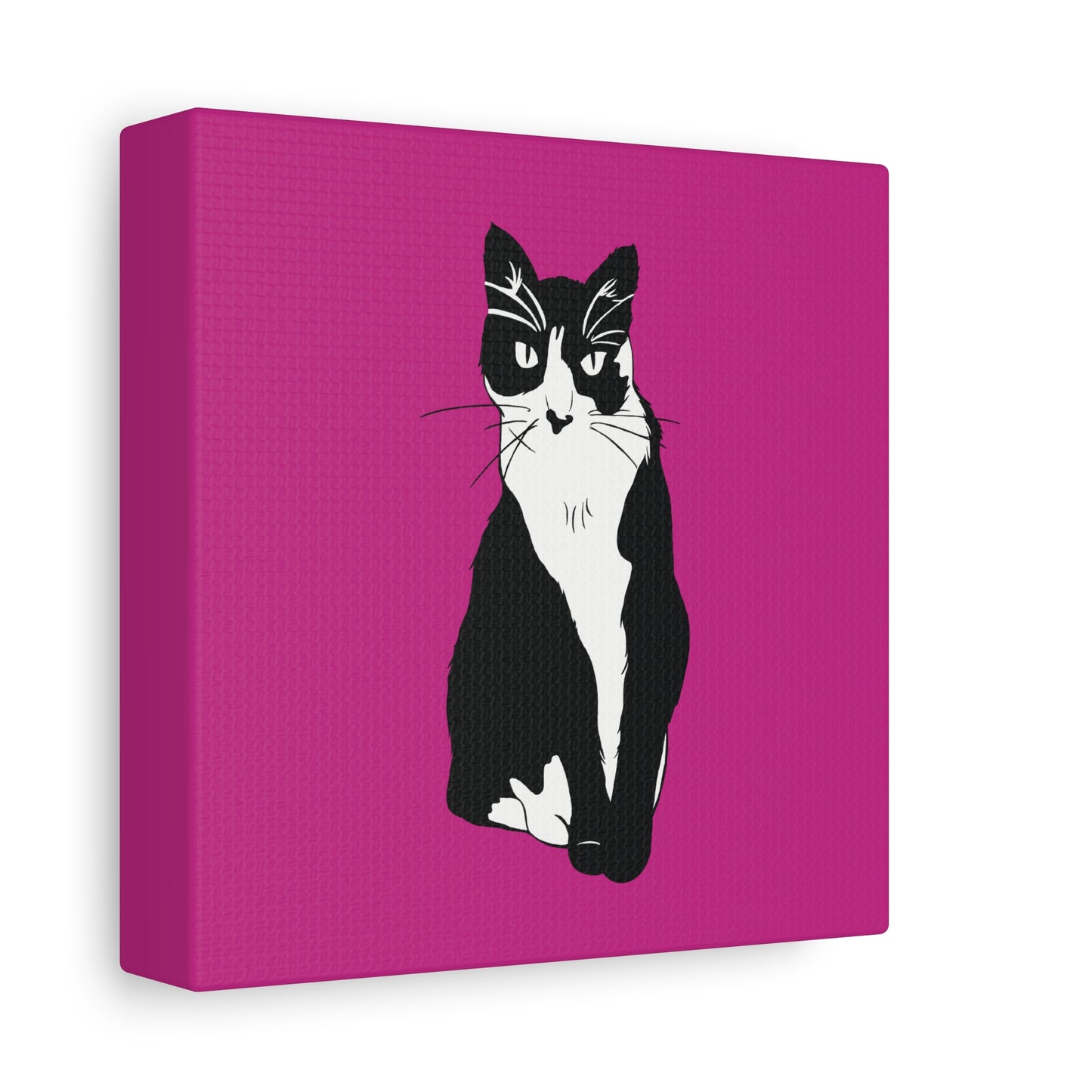 Cat Canvas on Pink (B&W Style Cat) - Cat Drawing Art