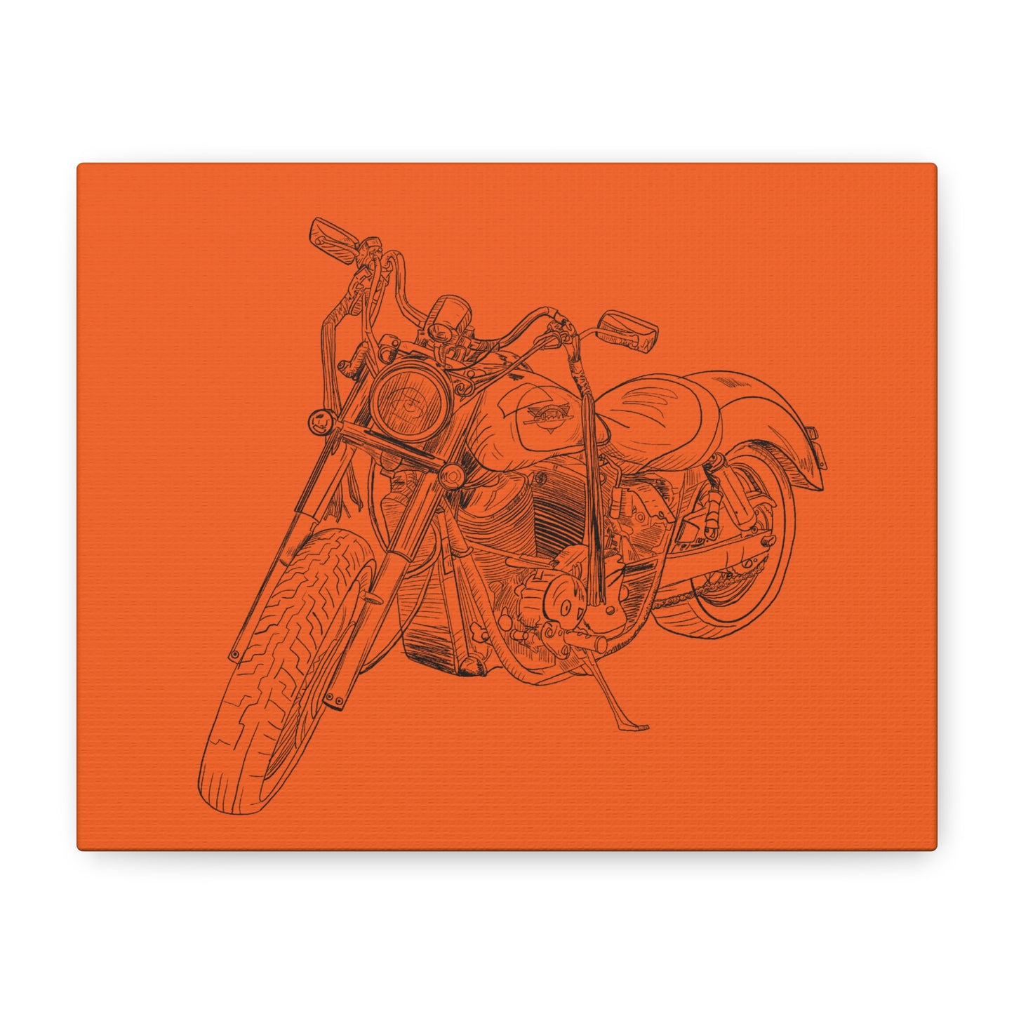 Ride Me Harley Motorcycle Sketch Canvas Print - Black Ink on Orange Background