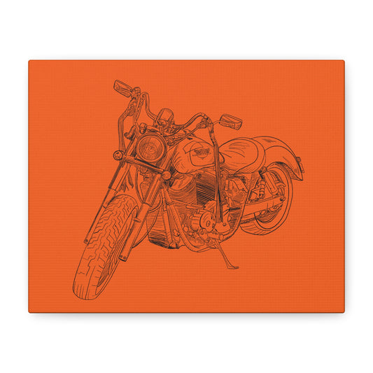 Ride Me Harley Motorcycle Sketch Canvas Print - Black Ink on Orange Background