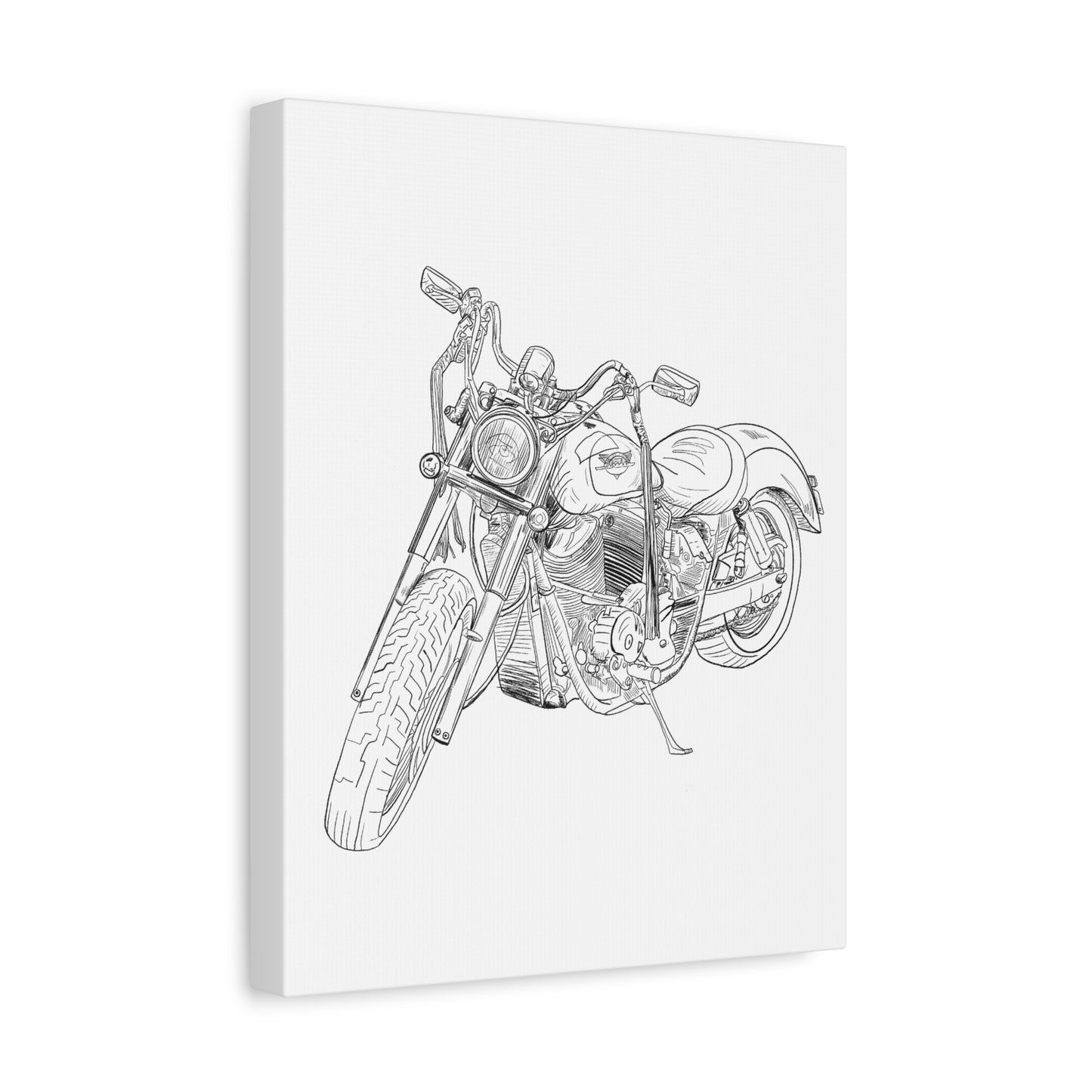 Ride Me Harley Motorcycle Sketch Canvas Print - Black Ink on White Background