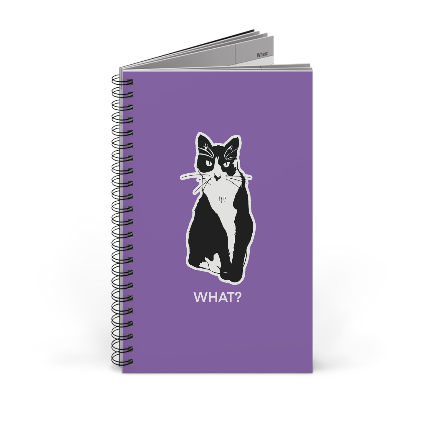 Cattitude Notebook in Light Purple (Sticker Style Cat with White Writing) - Cat Spiral Notebook