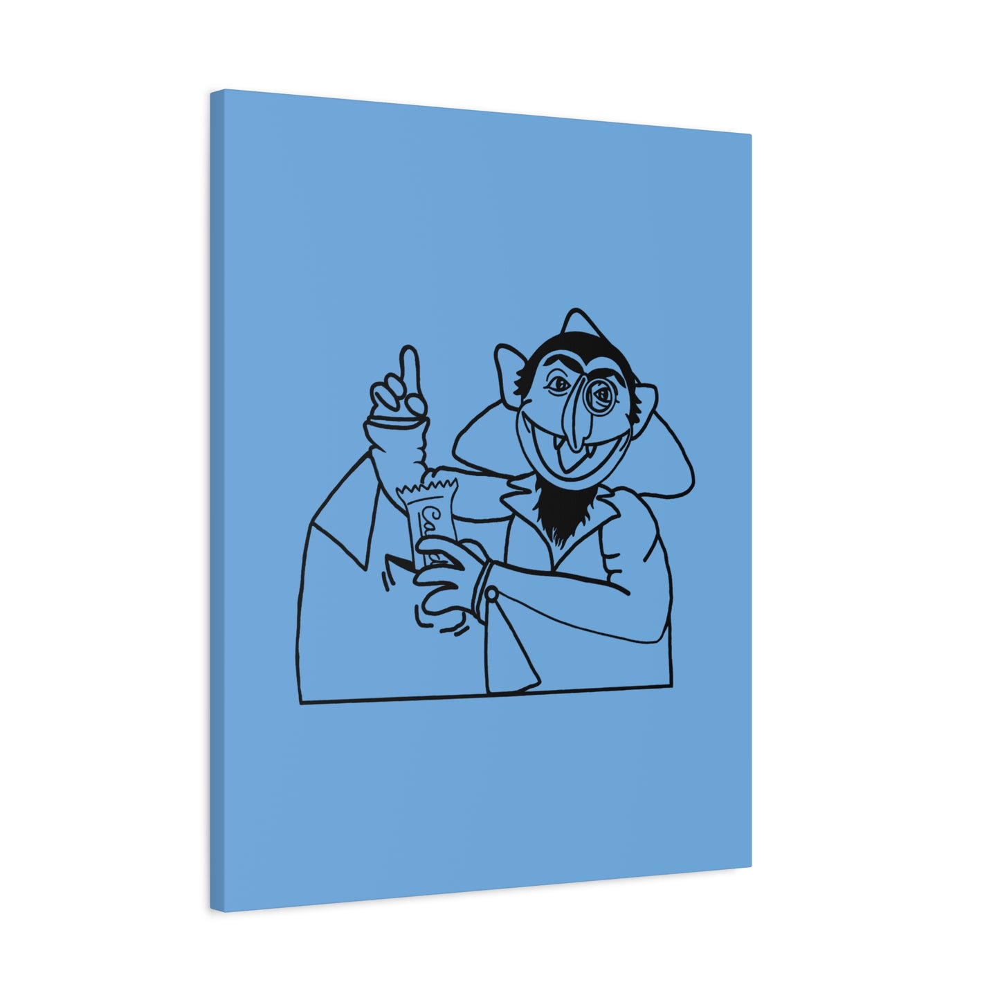 The Count Stealing Candy Outline Canvas Print Light Blue - Sesame Street The Count Parody Art