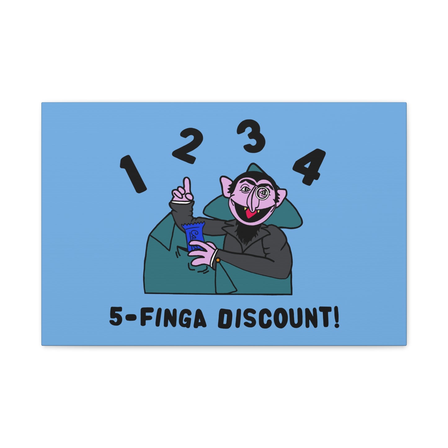 Five Finger Discount Canvas Print Light Blue - Sesame Street The Count Parody Art Print