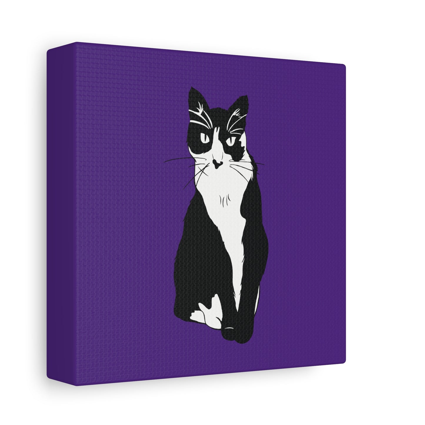 Cat Canvas on Purple (B&W Style Cat) - Cat Drawing Art