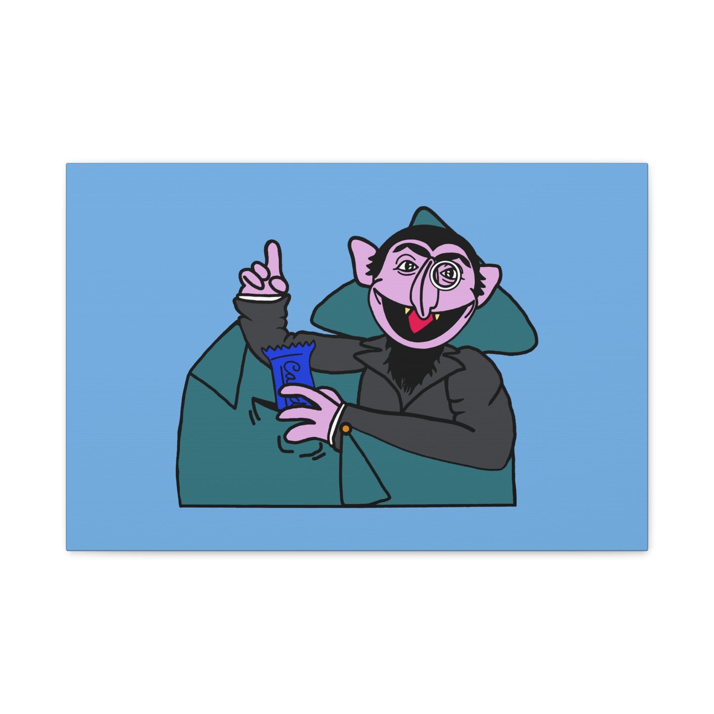The Count Stealing Candy Canvas Print Light Blue - Sesame Street The Count Parody Art