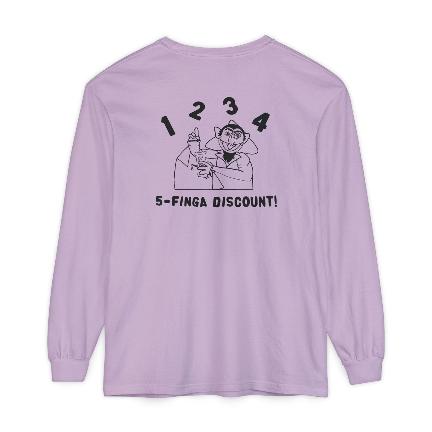 Five Finger Discount Outline Long Sleeve Tee Back Design - Sesame Street The Count Parody Shirt