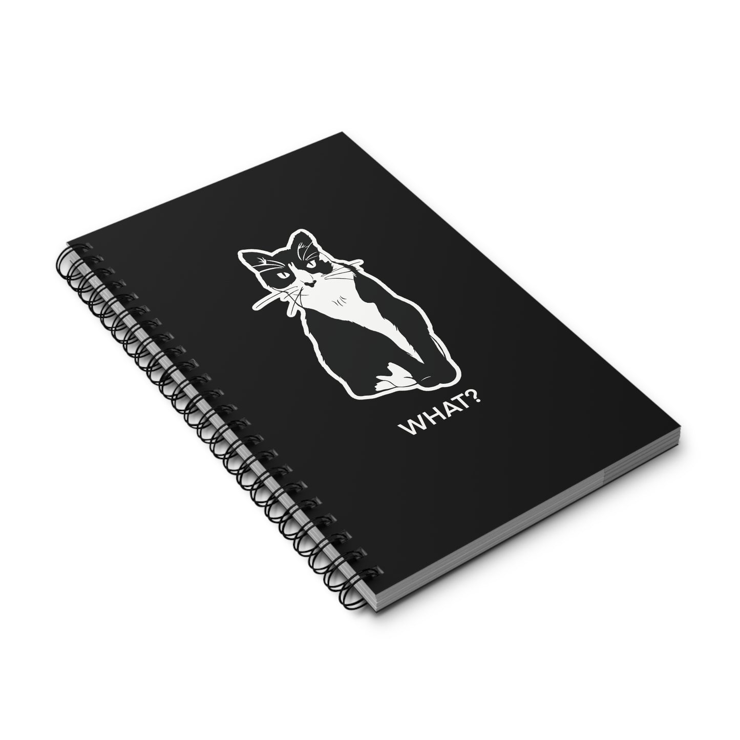 Cattitude Notebook in Black (Sticker Style Cat with White Writing) - Cat Spiral Notebook