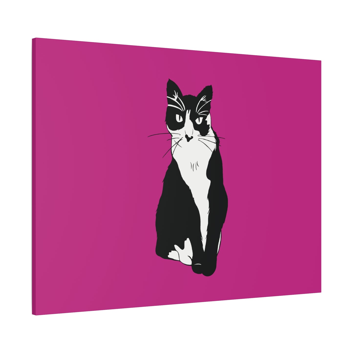 Cat Canvas on Pink (B&W Style Cat) - Cat Drawing Art