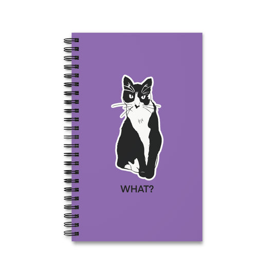 Cattitude Notebook in Light Purple (Sticker Style Cat with Black Writing) - Cat Spiral Notebook