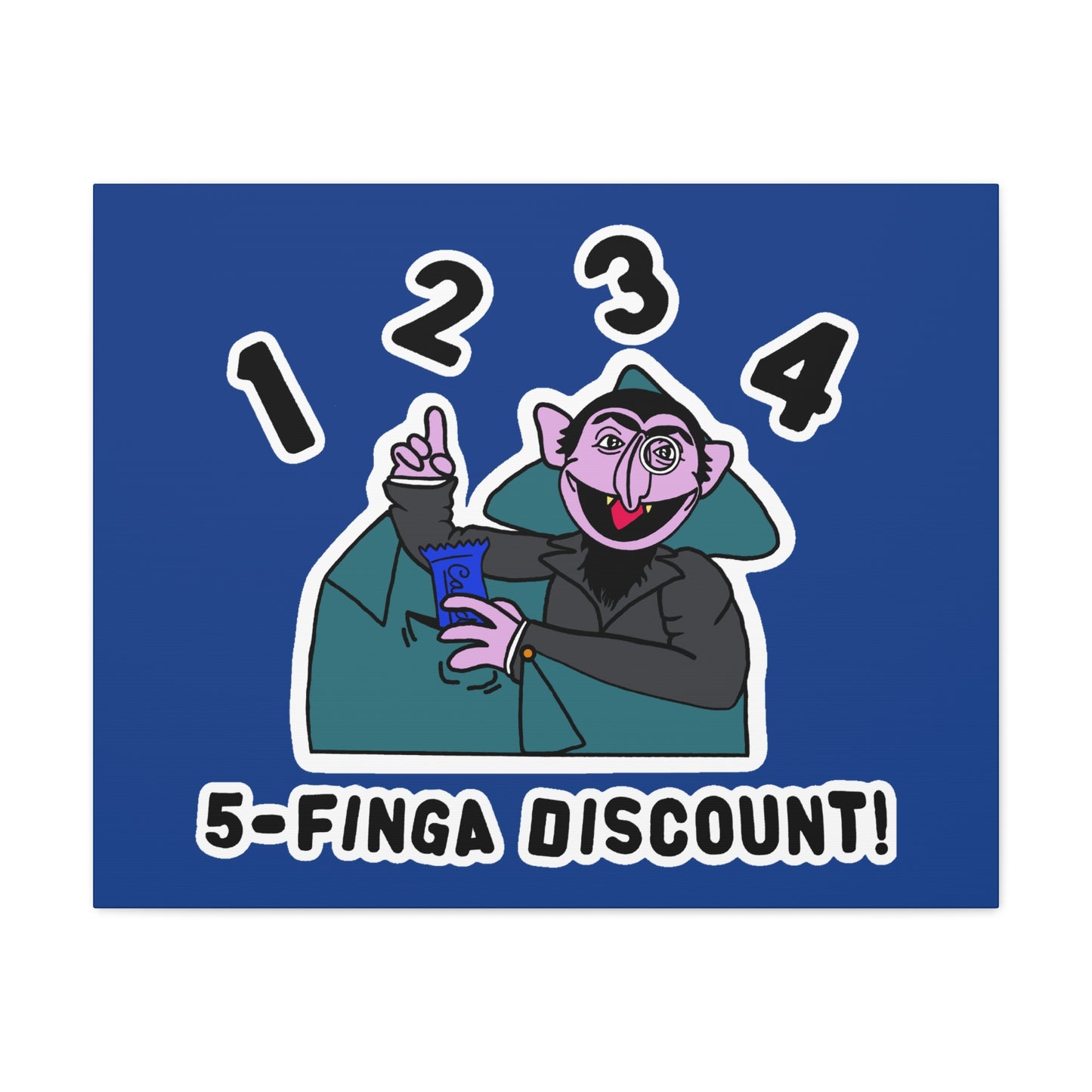 Five Finger Discount Canvas Print Dark Blue - Sesame Street The Count Parody Art Print