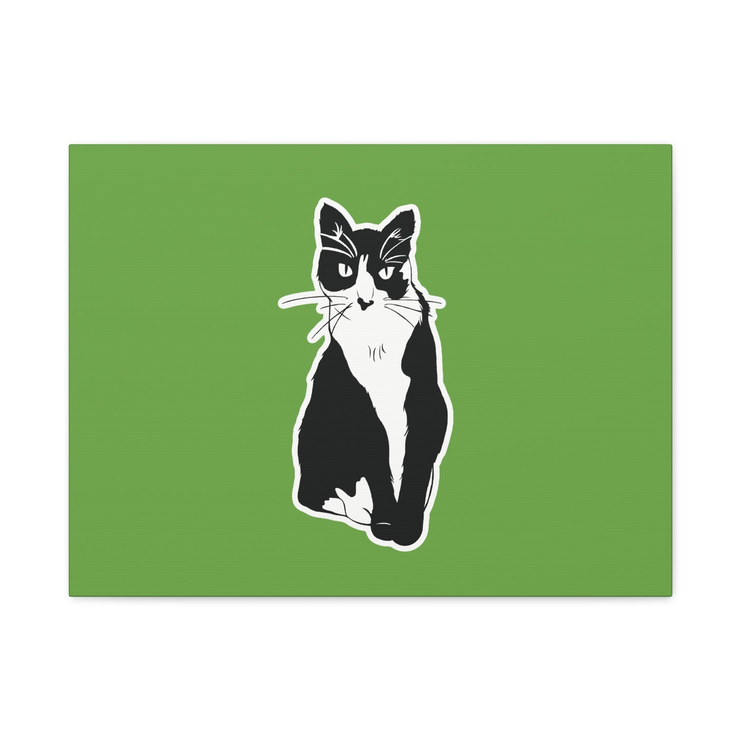 Cat Canvas Print on Green (B&W Style Cat) - Cat Drawing Art