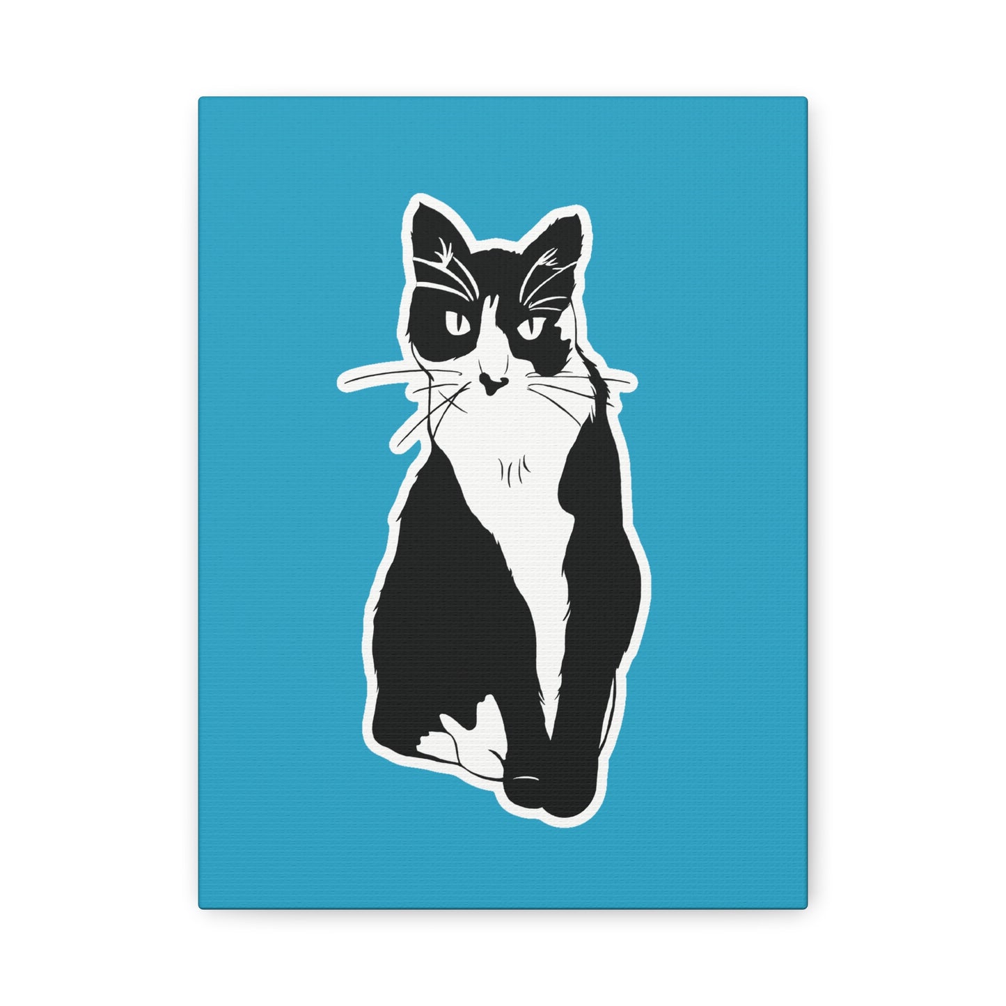 Cat Canvas Print on Turquoise (Sticker Style Cat) - Cat Drawing Art
