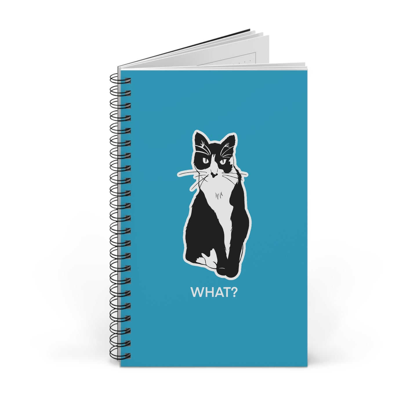 Cattitude Notebook in Turquoise (Sticker Style Cat with White Writing) - Cat Spiral Notebook