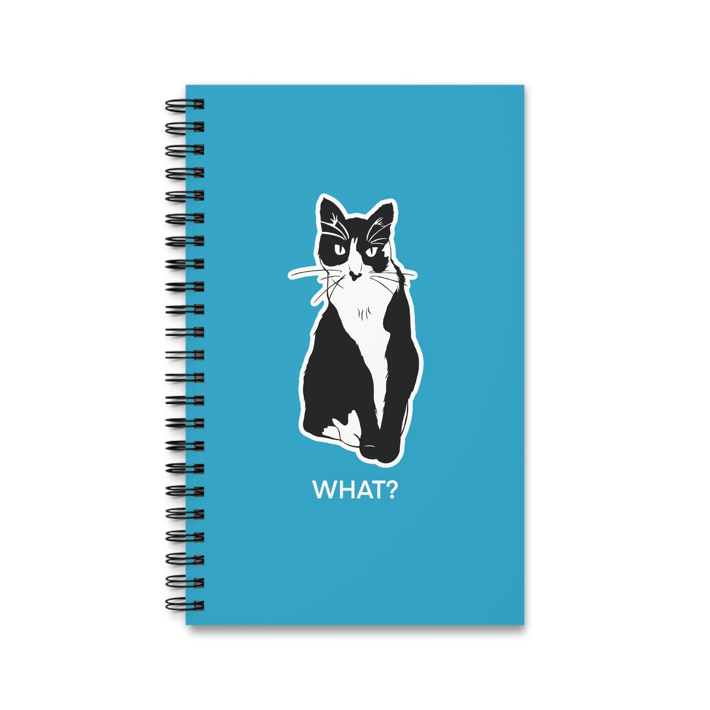 Cattitude Notebook in Turquoise (Sticker Style Cat with White Writing) - Cat Spiral Notebook