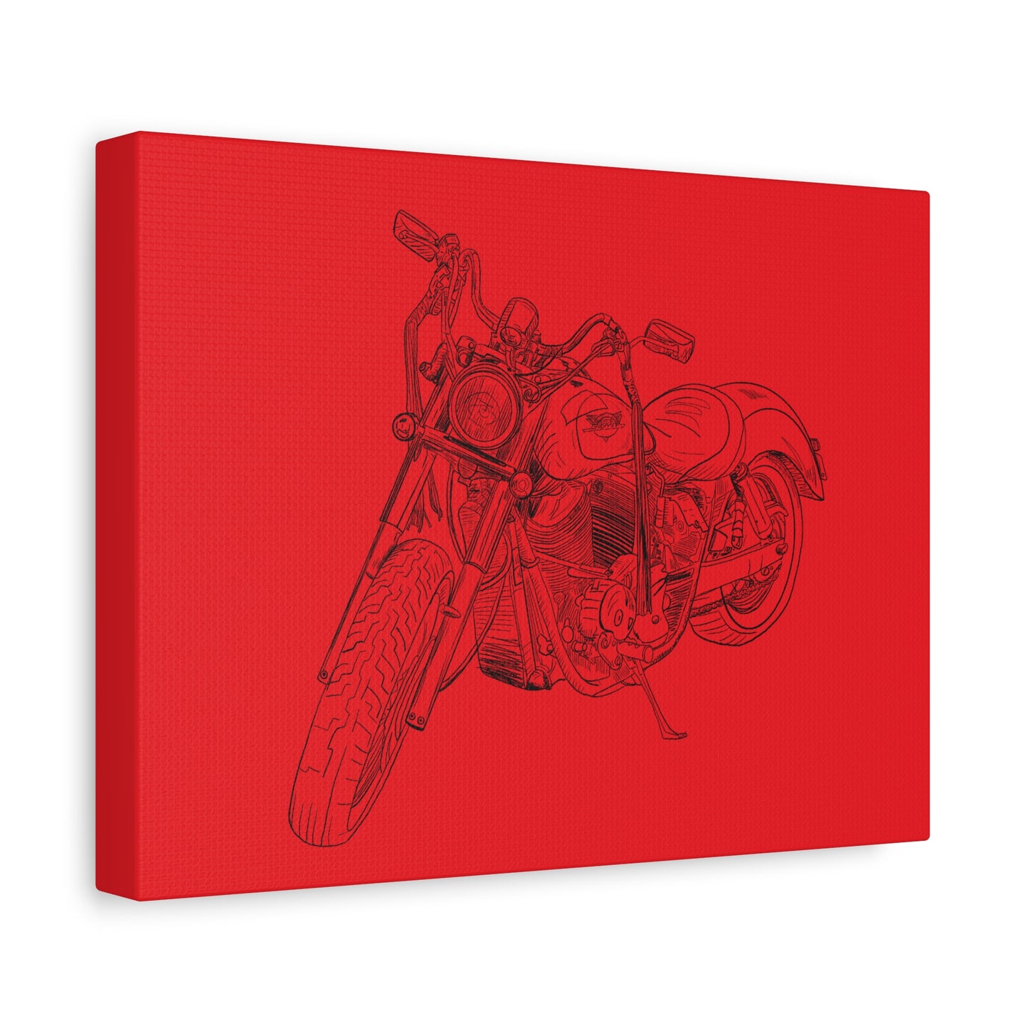 Ride Me Harley Motorcycle Sketch Canvas Print - Black Ink on Red Background