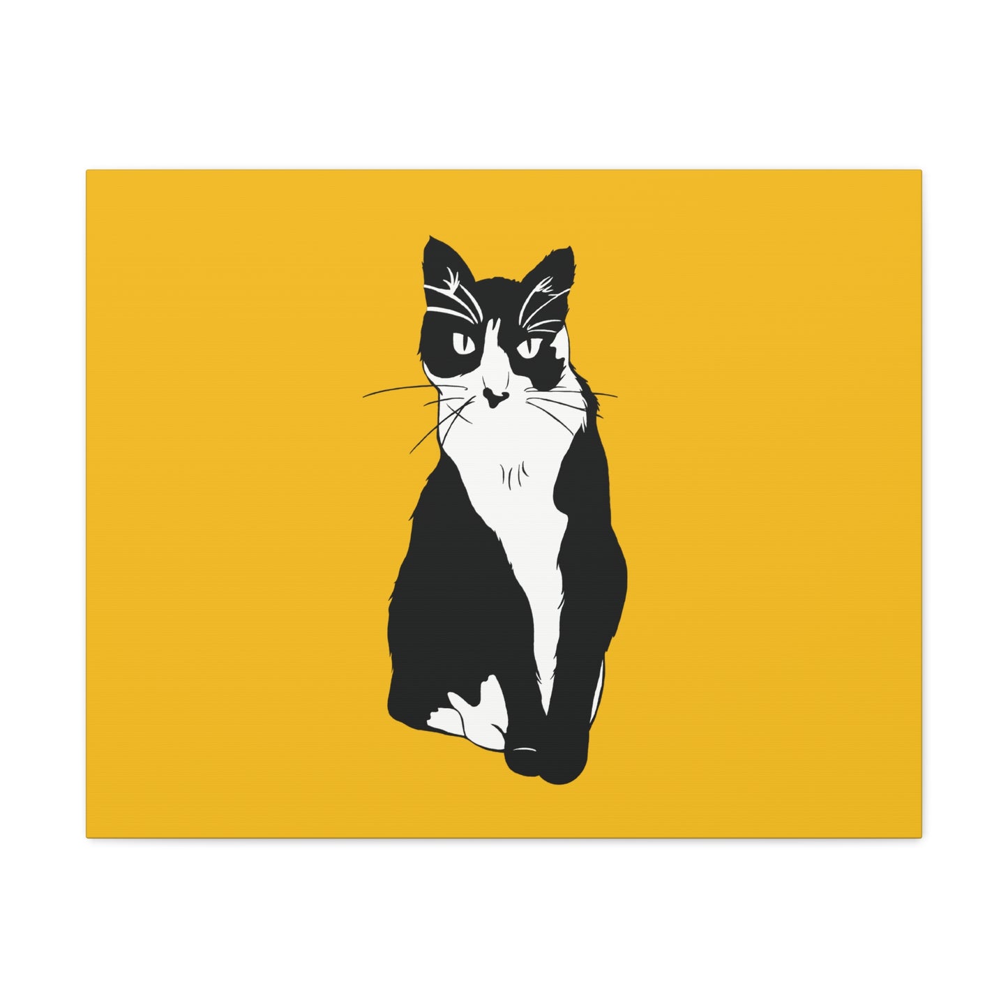Cat Canvas on Yellow (B&W Style Cat) - Cat Drawing Art
