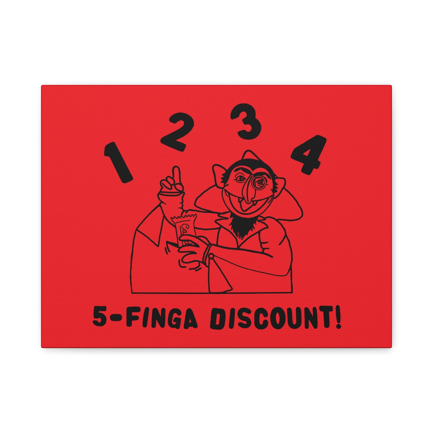 Five Finger Discount Outline Canvas Print Red - Sesame Street The Count Parody Art Print