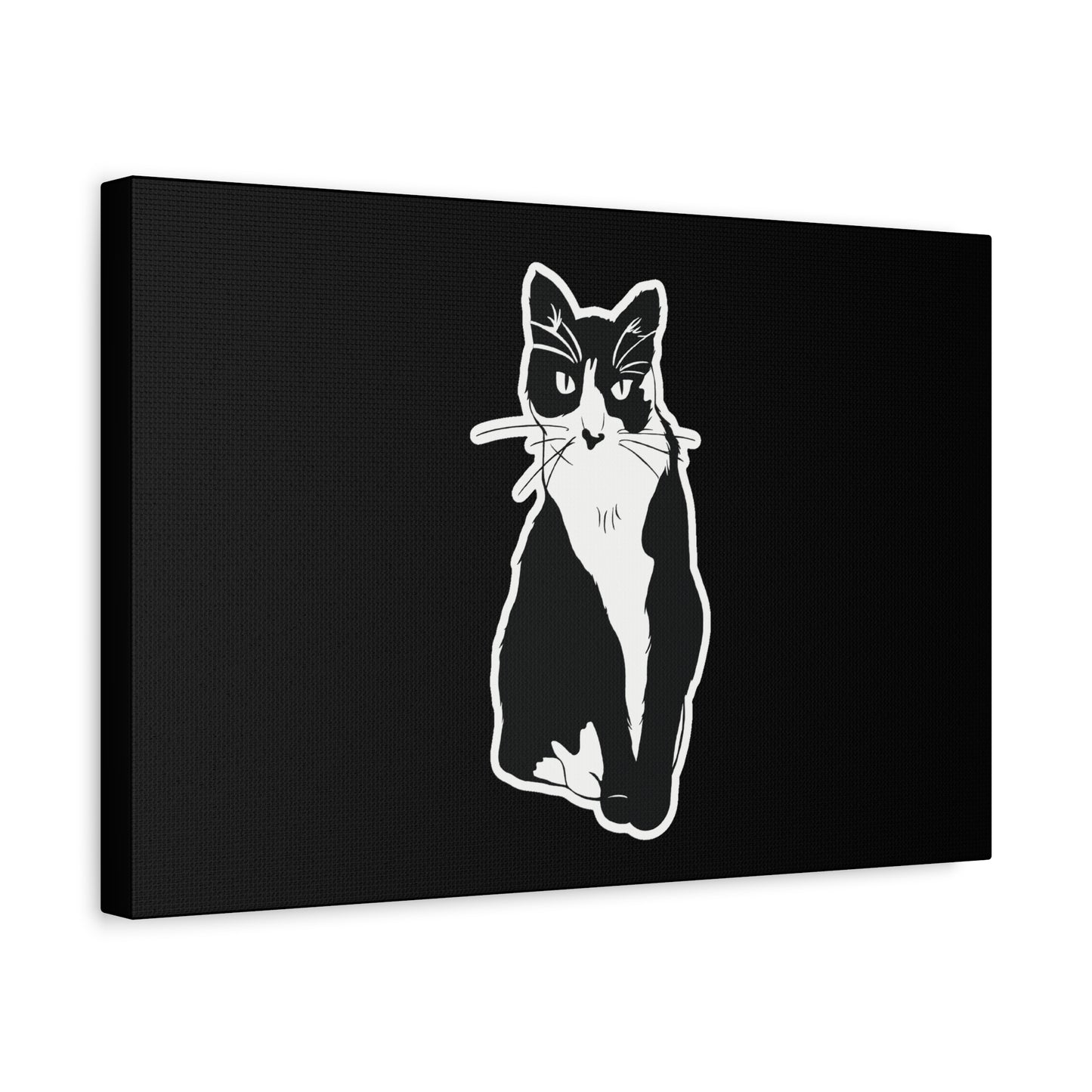 Cat Canvas Print on Black (Sticker Style Cat) - Cat Drawing Art