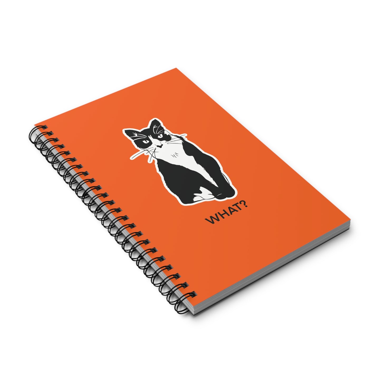 Cattitude Notebook in Orange (Sticker Style Cat with Black Writing) - Cat Spiral Notebook