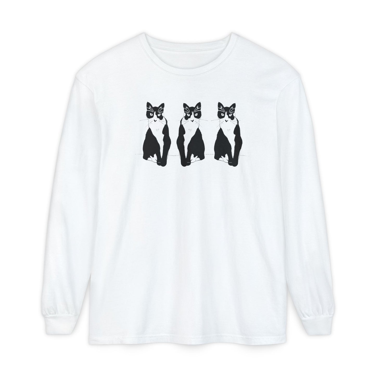 Cat x3 Long Sleeve Tee (Transparent Style Cat) - Cat Drawing Shirt