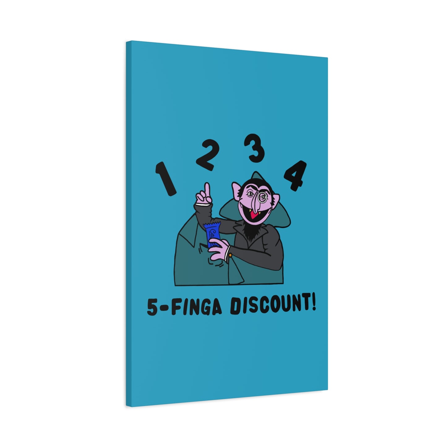 Five Finger Discount Canvas Print Turquoise - Sesame Street The Count Parody Art Print