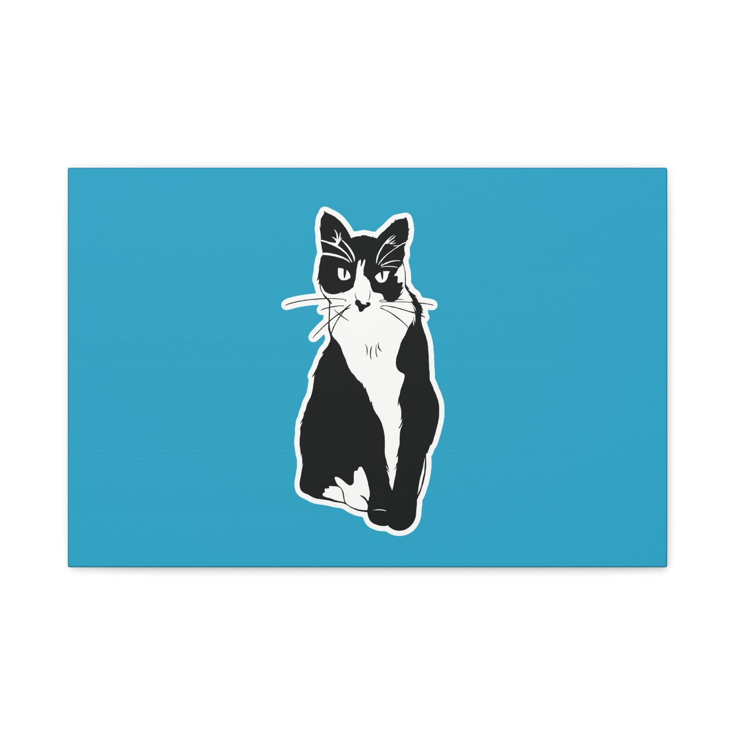 Cat Canvas Print on Turquoise (Sticker Style Cat) - Cat Drawing Art
