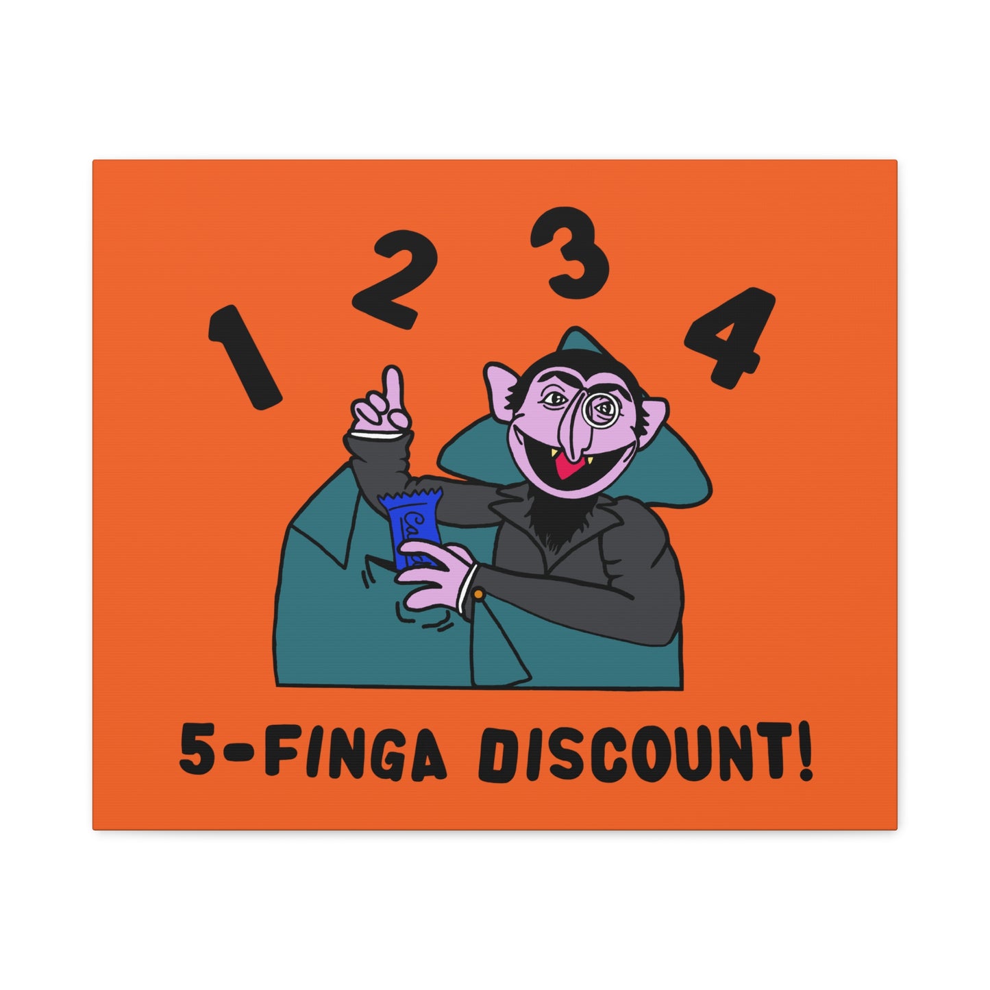 Five Finger Discount Canvas Print Orange - Sesame Street The Count Parody Art Print