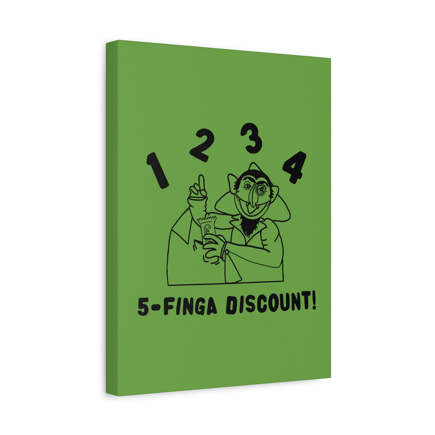 Five Finger Discount Outline Canvas Print Green - Sesame Street The Count Parody Art Print