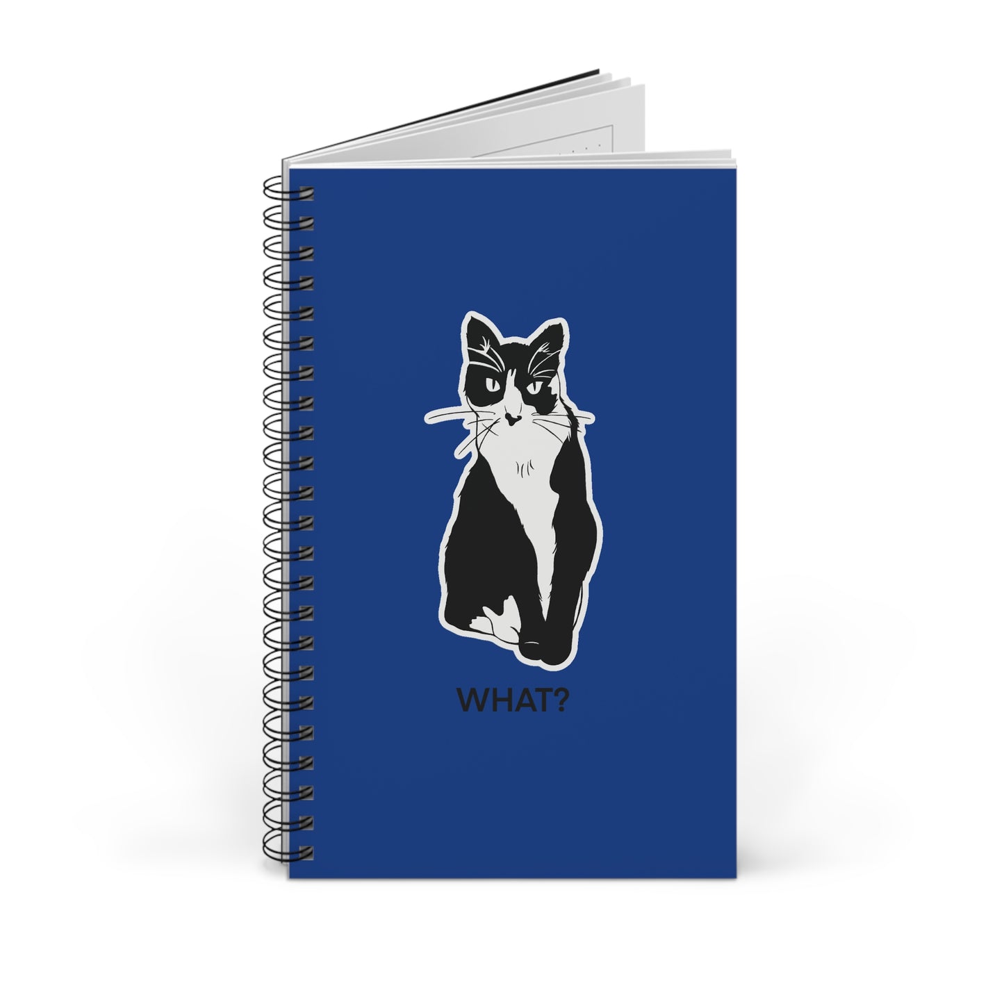 Cattitude Notebook in Dark Blue (Sticker Style Cat with Black Writing) - Cat Spiral Notebook