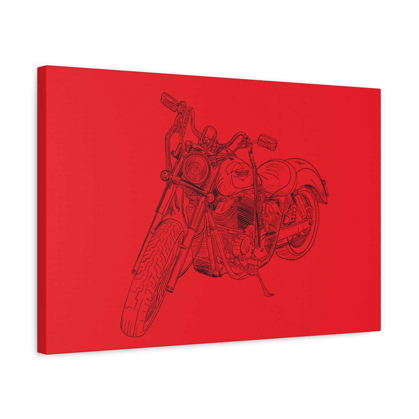 Ride Me Harley Motorcycle Sketch Canvas Print - Black Ink on Red Background