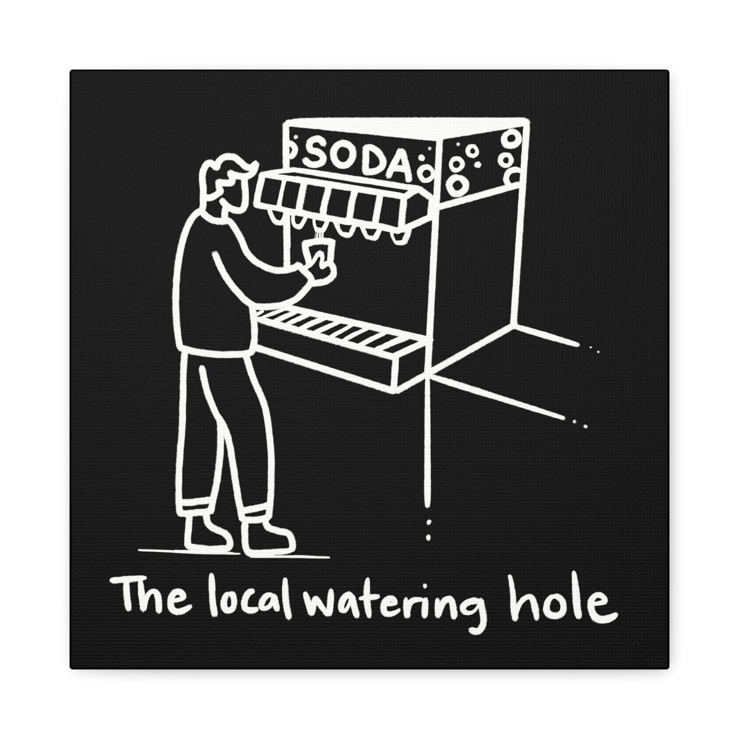 Local Watering Hole Canvas Print - White Ink on Black Background